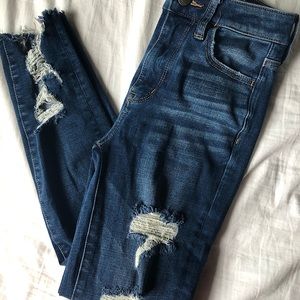 American Eagle super high rise distressed jeans